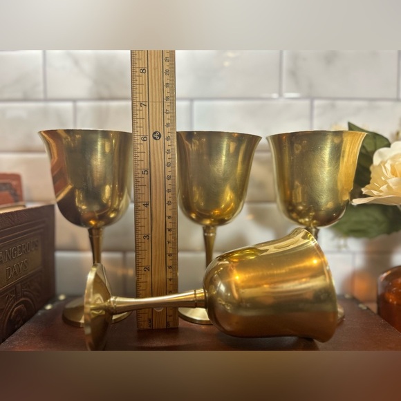 Set of 4 Vintage Brass Goblets Wine Glasses by Genin-Trudeau Made in Canada - Picture 5 of 8